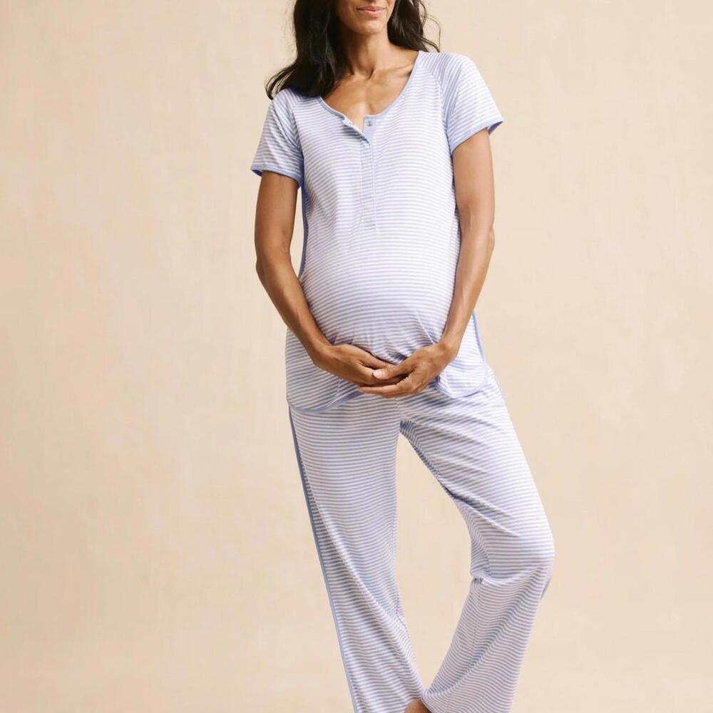 Lake maternity pajamas short-long set in Hydrangea blue.  Size L.